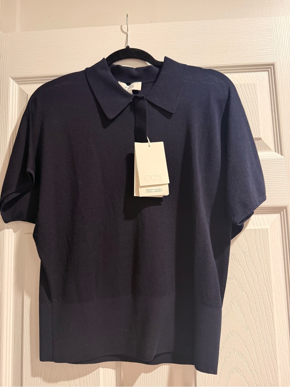 COS Women’s Navy Short-Sleeve Polo Knit